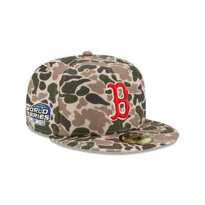 Green Boston Red Sox Hat - New Era MLB Duck Camo 59FIFTY Fitted Caps USA0248315